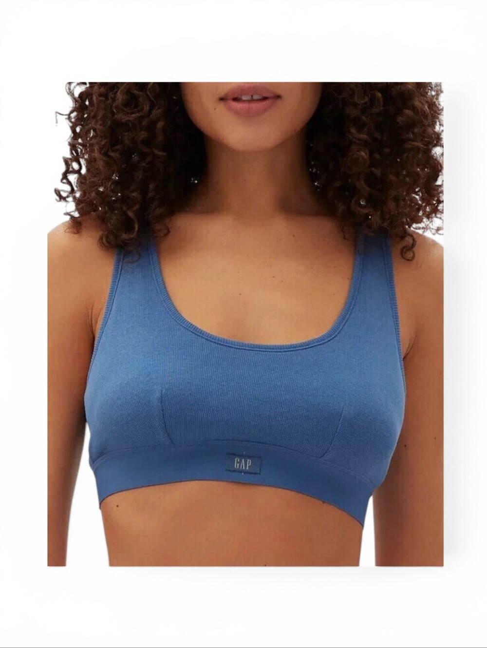 🆕️ GapBody Ribbed Logo Comfort Racerback Bra Blue Womens Small